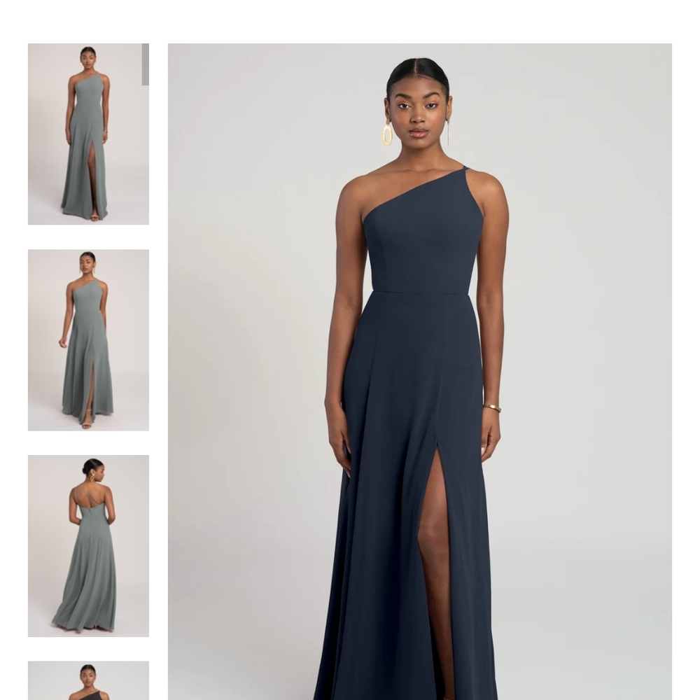Jenny Yoo Navy Asymmetrical One-Shoulder Cocktail Dress - Picture 2 of 5